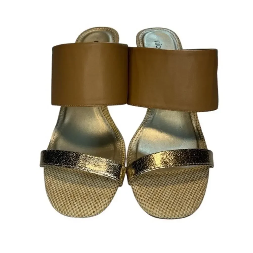 Nicole Briar snakeskin block heel sandal, Brown & Metallic Gold, 10m NWOB - Picture 4 of 13